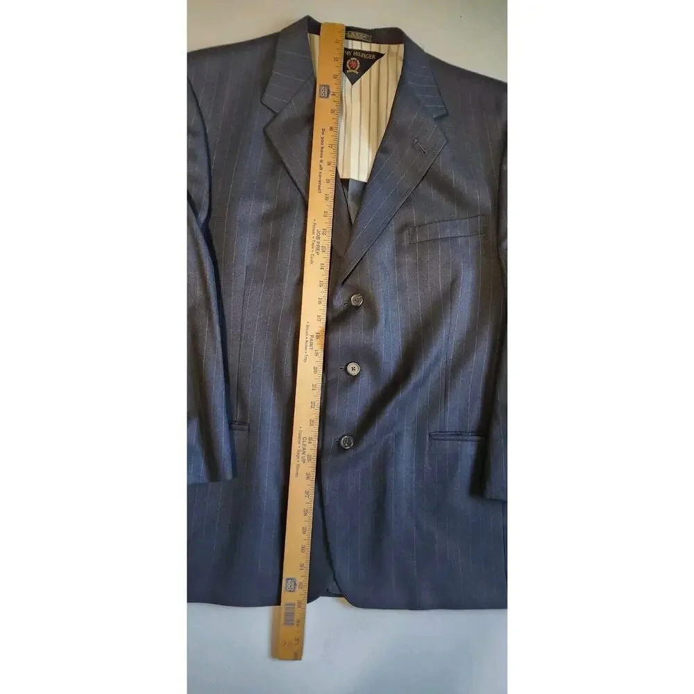 Vintage Tommy Hilfiger Men's Wool Sport Coat Navy Stripe Suit Jacket Made in USA